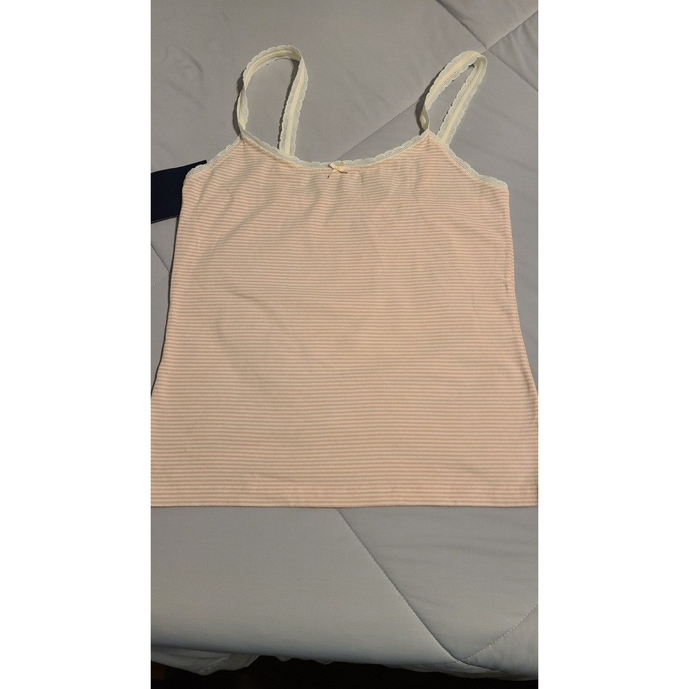 Brandy Melville Tank top lace straps White & pink strips One Size